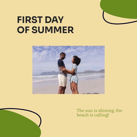 Diverse couple enjoying first day of summer at beach