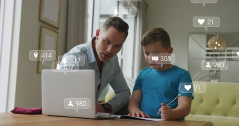 Father and Son Engaging in Tech-Savvy Learning Session
