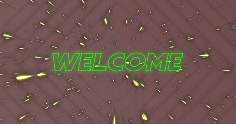 Neon Welcome Text with Dynamic Light Trails on Dark Background