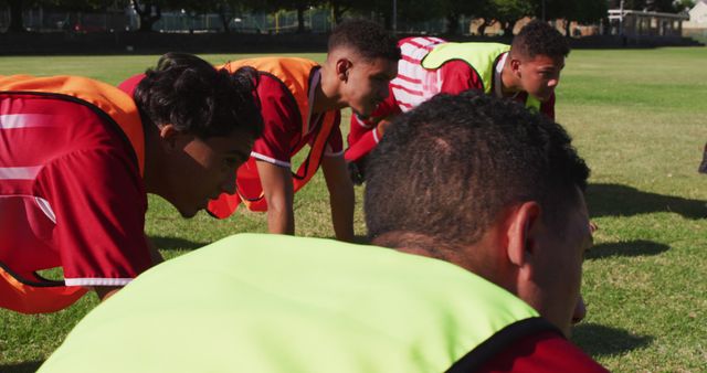 Teenage Boys Practicing Push-ups on Soccer Field During Training - Download Free Stock Images Pikwizard.com