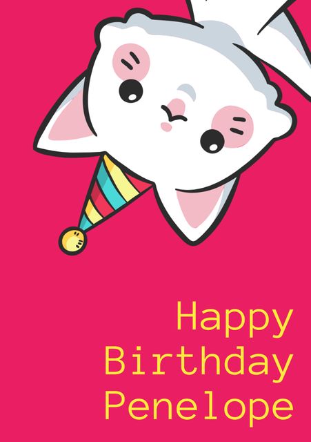 Ideal for kids' birthday event invites or greeting cards. Bright pink background with adorable animal character and personalized text create festive design. Perfect for various birthday celebrations and kids' events.