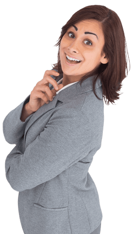 Happy businesswoman posing on transparent background