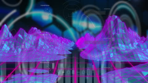 Futuristic Metaverse Landscape with Data Grid Visualization