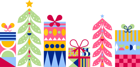 Geometric trees and gift boxes on transparent background