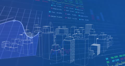 Futuristic Digital City with Financial Data Overlay