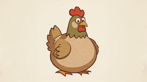 Whimsical cartoon chicken on cream background