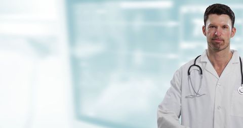 Caucasian Doctor with Stethoscope on Light Blue Background with Copy Space - Download Free Stock Images Pikwizard.com