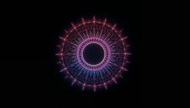 Neon glowing mandala pattern in dark futuristic art