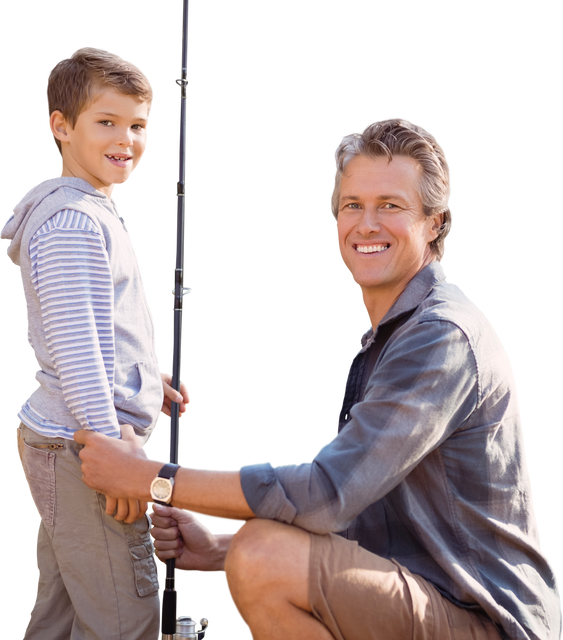 Happy Father Fishing with Young Son in Transparent Background - Download Free Stock Videos Pikwizard.com