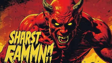 Fiery Red Horned Demon in Intense Comic Style Illustration