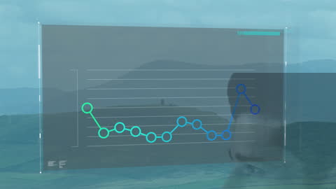 Digital Graph and Man's Silhouette with Mountain Landscape