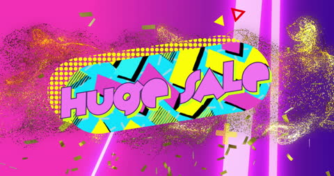 Retro Neon Huge Sale Graphic with Colorful Geometric Shapes