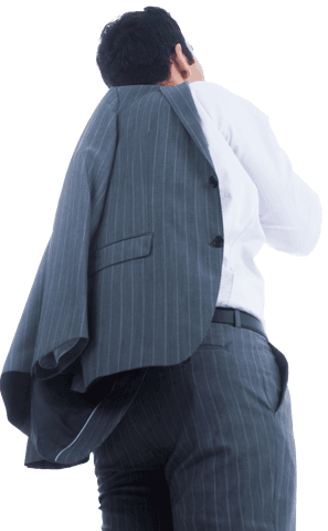 Transparent businessman looking up positively