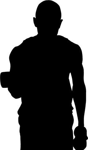 Transparent silhouette of male athlete lifting dumbbells
