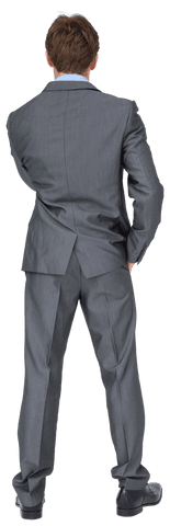 Back View of Businessman in Gray Suit on Transparent Background
