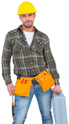 Confident Repairman with Toolbox and Hammer on Transparent Background - Download Free Stock Videos Pikwizard.com
