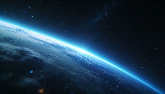 Glowing Planetary Horizon Revealing Atmospheric Limb and City Lights with Milky Way