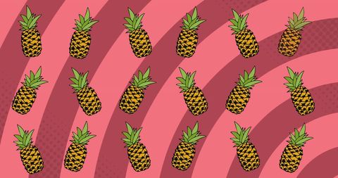 Pop Art Pineapples on Vibrant Pink and Red Striped Background - Download Free Stock Images Pikwizard.com