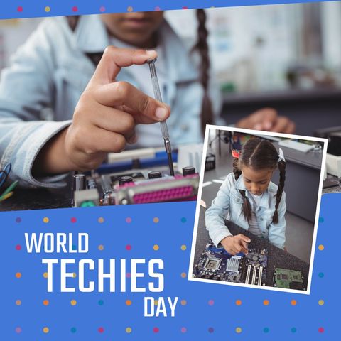 young girl exploring technology for world techies day celebration - Download Free Stock Templates Pikwizard.com