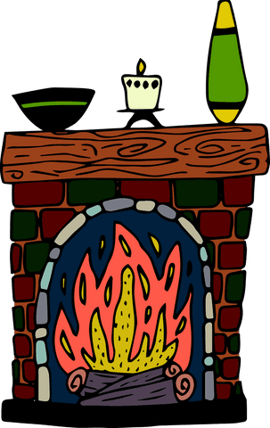 Transparent doodle style fireplace with decorative items