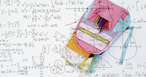 Educational Background with Schoolbag and Math Equations