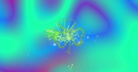 Vibrant digital particle burst on multicolored abstract backdrop
