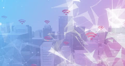 WiFi Connectivity Concepts in Urban Cityscape with Abstract Network