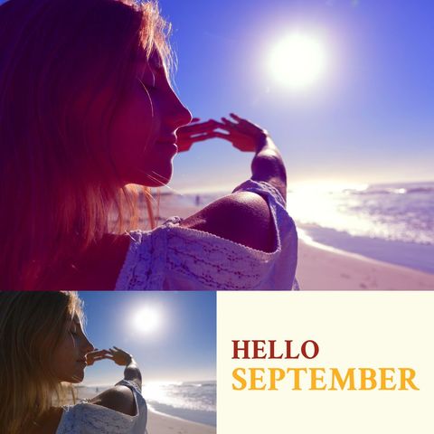 Young Woman Enjoying September Sunshine on Beach