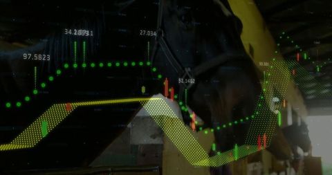 Digital Overlay of Trading Charts on Side Profile of Standing Horse
