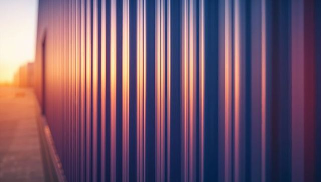 Warm Sunset Reflections on Industrial Corrugated Wall