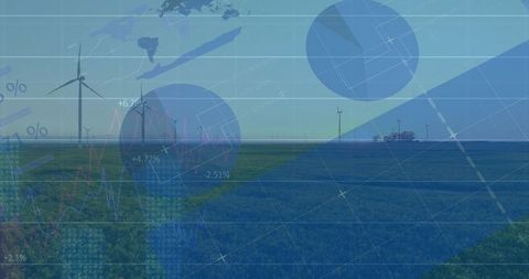 Clean energy integration with wind farm and technological data overlay