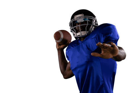 American football player in action on transparent background