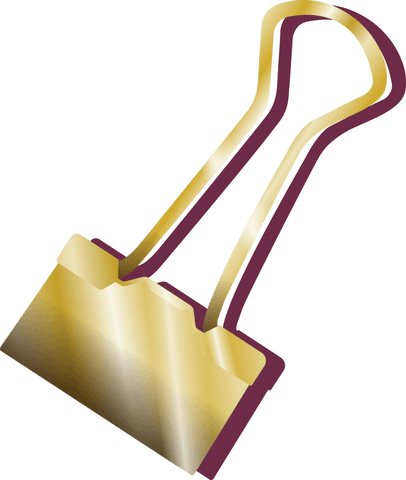 Metallic gold binder clip floating on transparent background