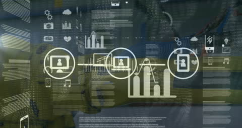 Digital Graphs and Global Connections Overlay on Cityscape