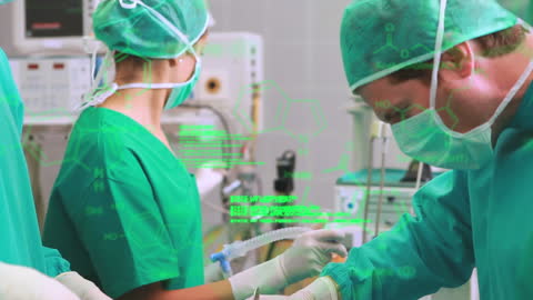 Diverse Surgical Team Operating with Data Overlay