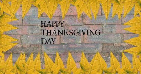 Thanksgiving Day Greeting with Autumn Leaves and Brick Background - Download Free Stock Images Pikwizard.com