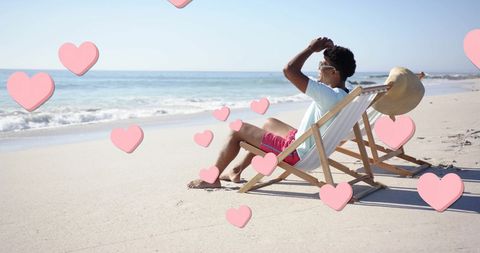 Relaxing Beach Vacation with Digital Heart Overlay - Download Free Stock Images Pikwizard.com