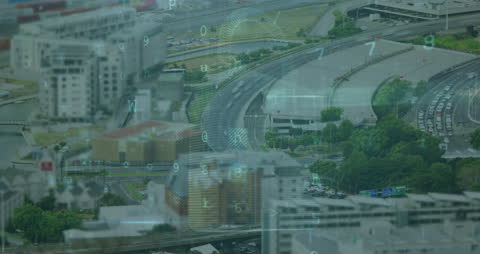 Digital Security Concept with Padlock Overlay Spans Urban Landscape