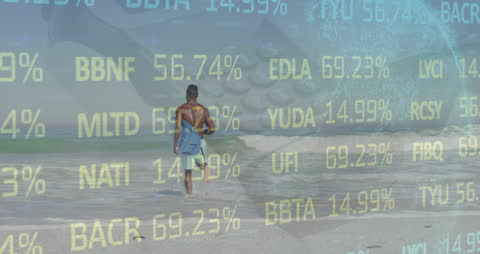 Digital Stock Market Display over Beach Scene, Business and Leisure Concept