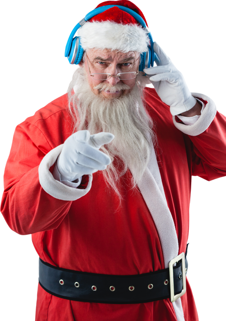 Transparent Santa Claus Enjoying Music with Blue Headphones While Pointing - Download Free Stock Videos Pikwizard.com