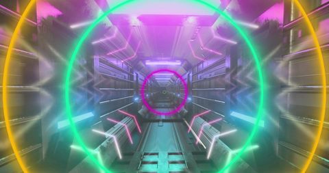 Futuristic Neon Tunnel with Vibrant Circles