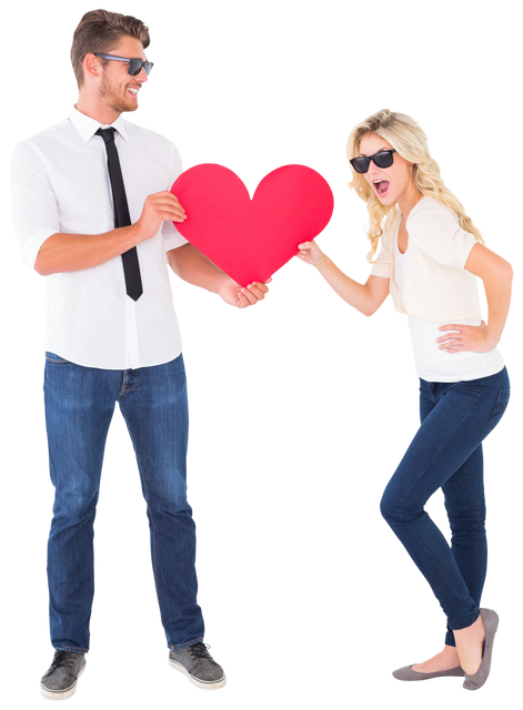 Transparent image of cool young couple holding red heart symbol of love and affection - Download Free Stock Videos Pikwizard.com