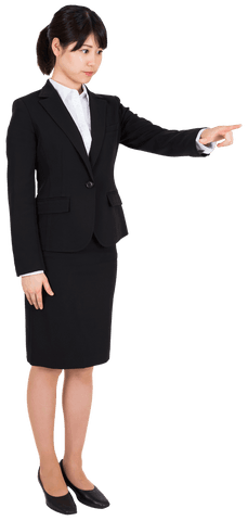 Focused Asian Businesswoman Pointing Professionally Transparent Background