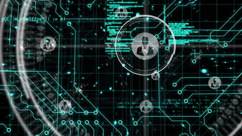 Technological Abstract with Virtual Data Overlay and Network Visualization
