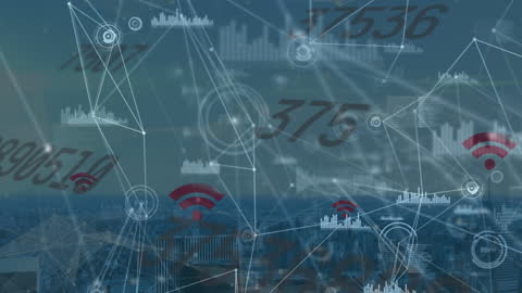 Digital Data Network Animation with Cloudy Overlay