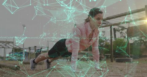 Caucasian Woman Mixing Fitness with Digital Technology