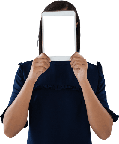 woman holding transparent tablet covering face isolated - Download Free Stock Videos Pikwizard.com