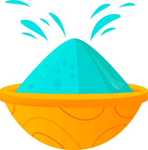 Yellow woodgrain bowl with bursting turquoise powder on transparent background