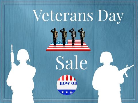 Veterans day sale promotional banner with soldier silhouettes