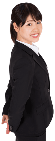 Transparent smiling asian businesswoman in formal suit